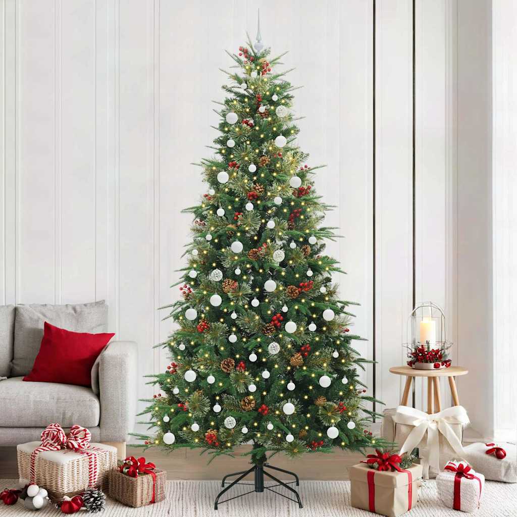 Kunstigt Hinged Juletræ med 300 LED'er Grøn 240 cm PE og PVC