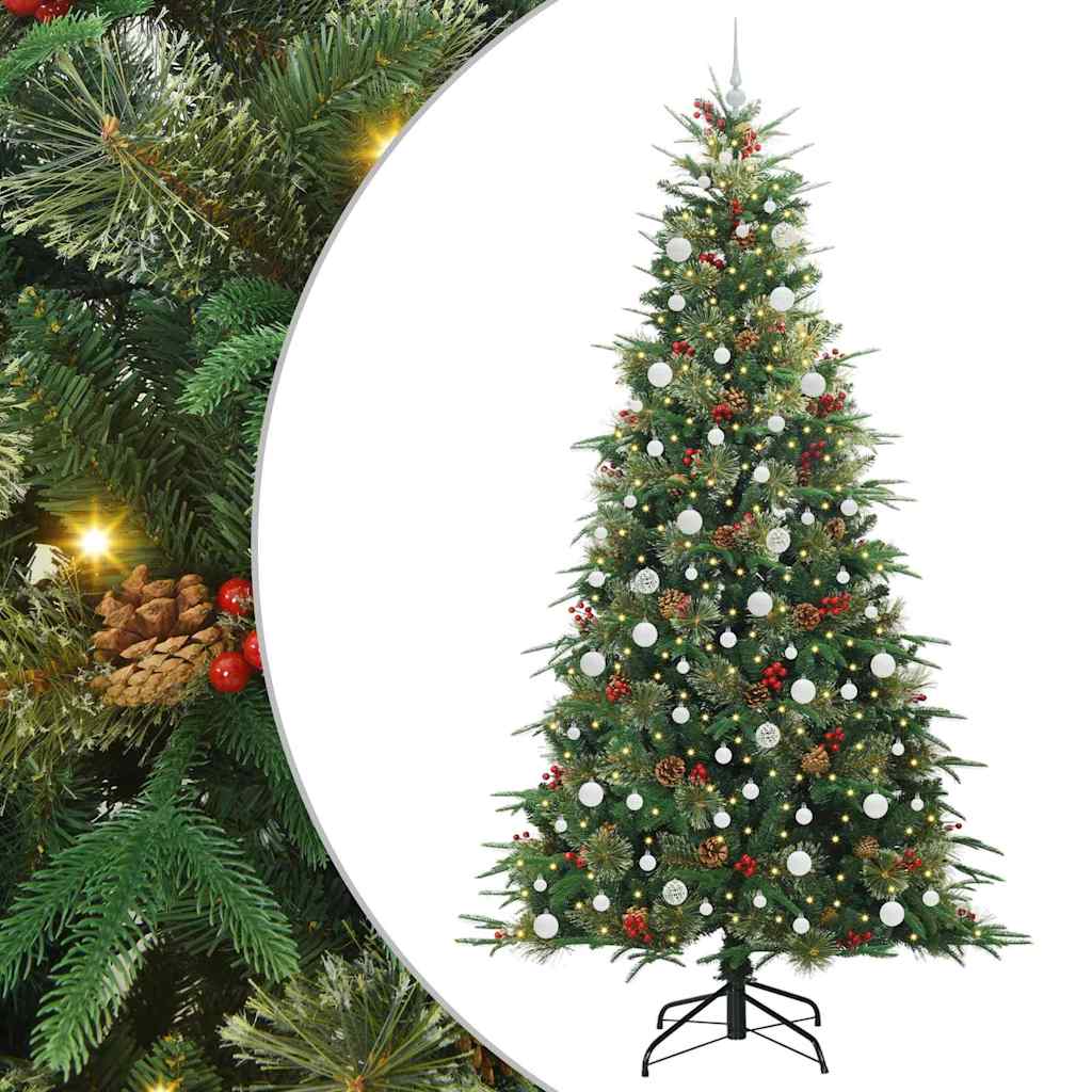 Kunstigt Hinged Juletræ med 300 LED'er Grøn 240 cm PE og PVC