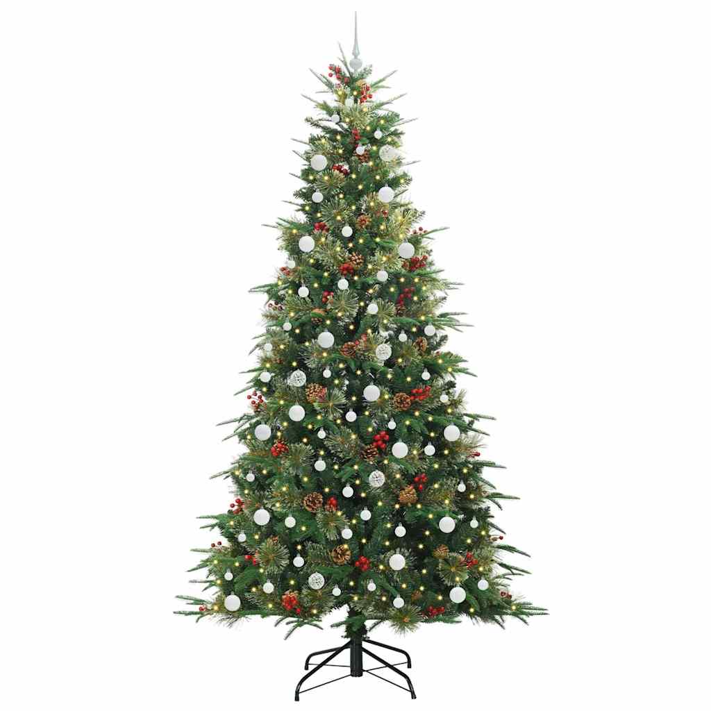 Kunstigt Hinged Juletræ med 300 LED'er Grøn 240 cm PE og PVC