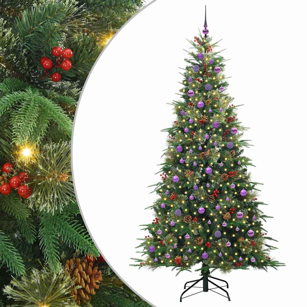 Kunstigt Hinged Juletræ med 300 LED'er Grøn 240 cm PE og PVC