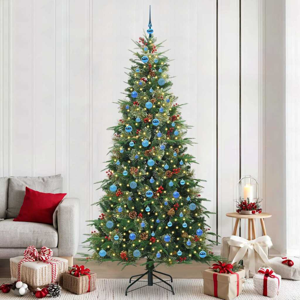 Kunstigt Hinged Juletræ med 300 LED'er Grøn 240 cm PE og PVC