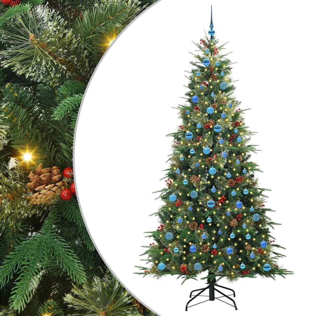 Kunstigt Hinged Juletræ med 300 LED'er Grøn 240 cm PE og PVC