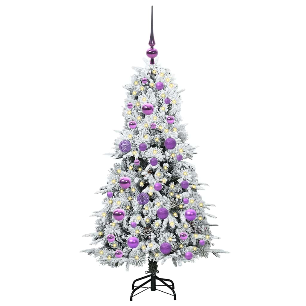 Kunstigt Hinged Juletræ med 150 LED'er Hvid 120 cm PE og PVC