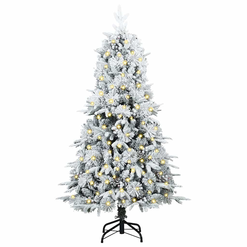 Kunstigt Hinged Juletræ med 150 LED'er Hvid 150 cm PE og PVC