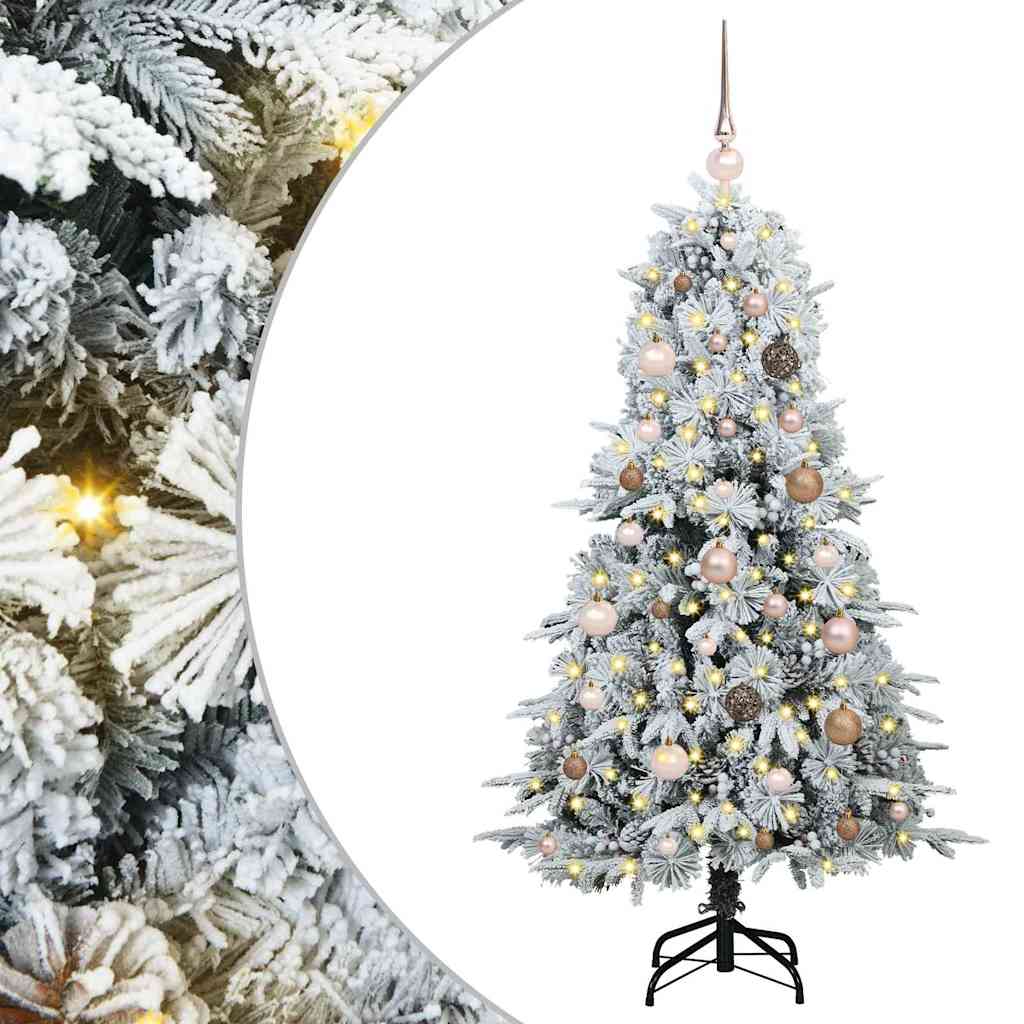 Kunstigt Hinged Juletræ med 150 LED'er Hvid 150 cm PE og PVC