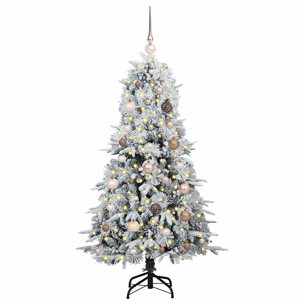 Kunstigt Hinged Juletræ med 150 LED'er Hvid 150 cm PE og PVC