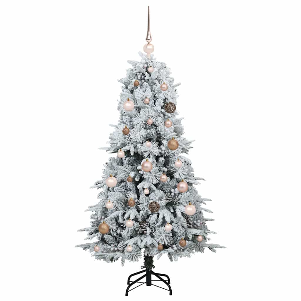 Kunstigt Hinged Juletræ med 150 LED'er Hvid 150 cm PE og PVC
