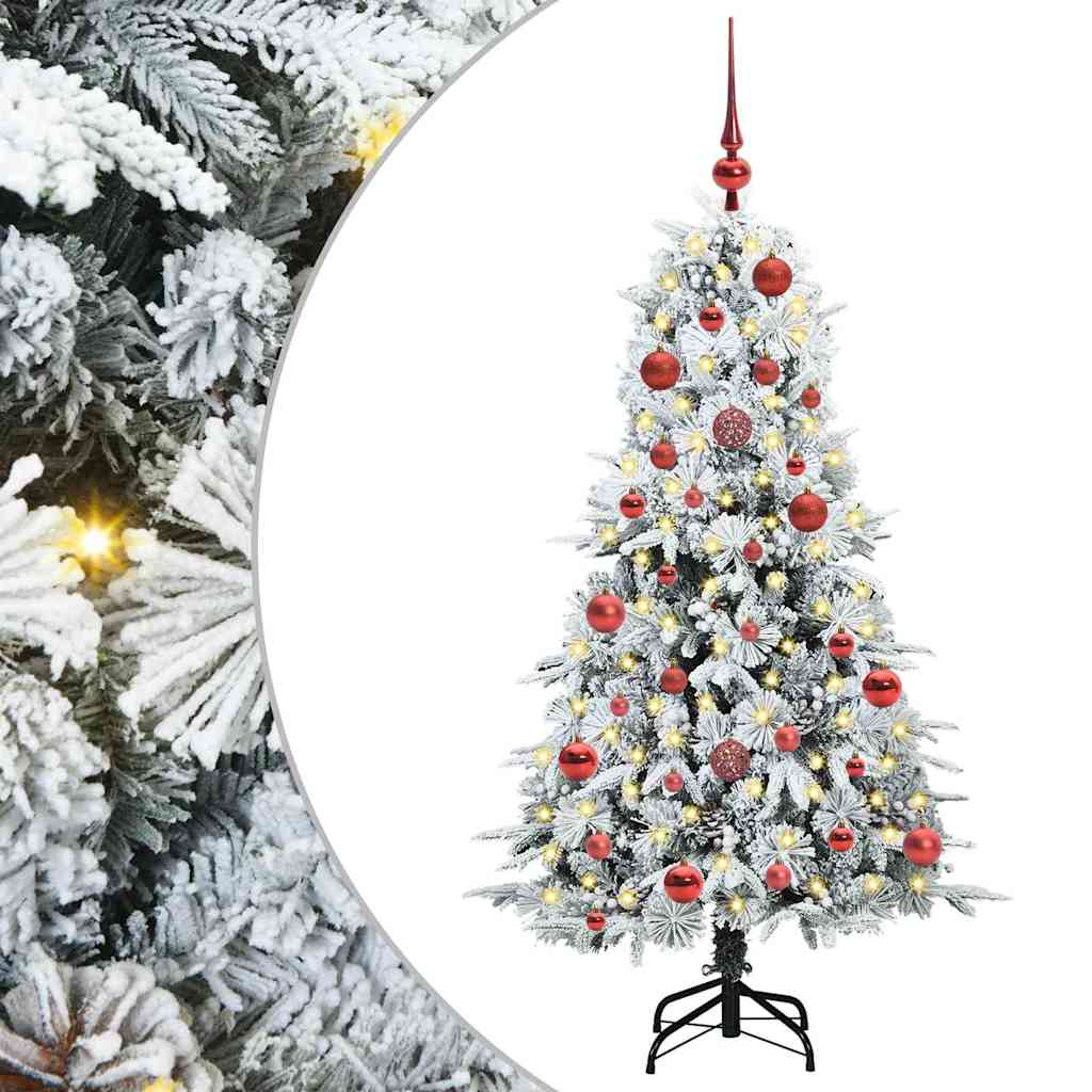Kunstigt Hinged Juletræ med 150 LED'er Hvid 150 cm PE og PVC