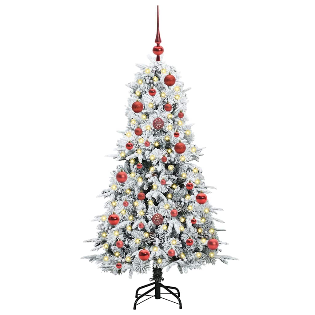 Kunstigt Hinged Juletræ med 150 LED'er Hvid 150 cm PE og PVC