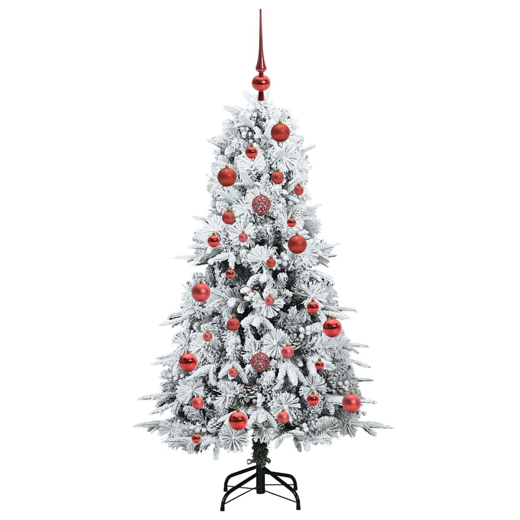 Kunstigt Hinged Juletræ med 150 LED'er Hvid 150 cm PE og PVC