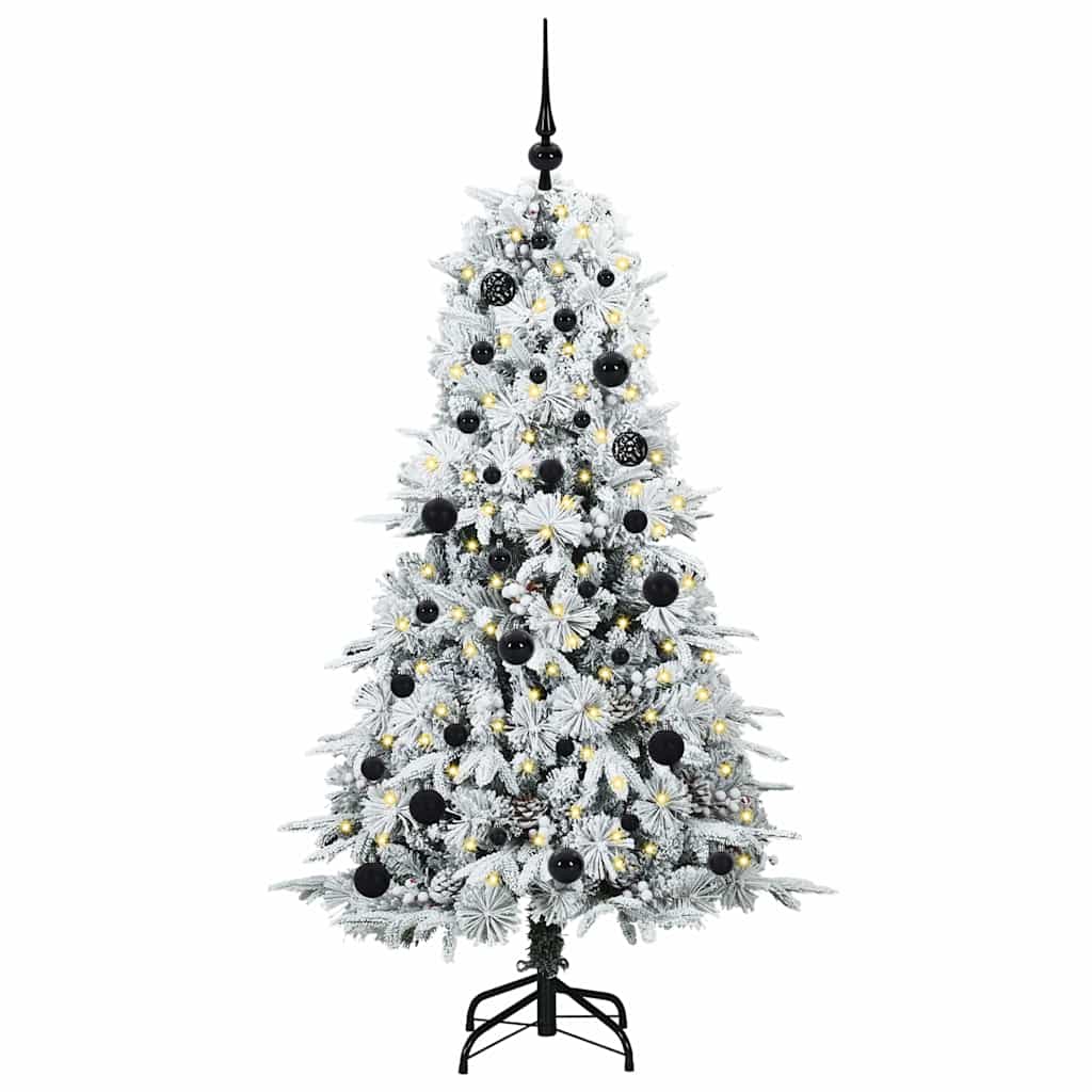 Kunstigt Hinged Juletræ med 150 LED'er Hvid 150 cm PE og PVC