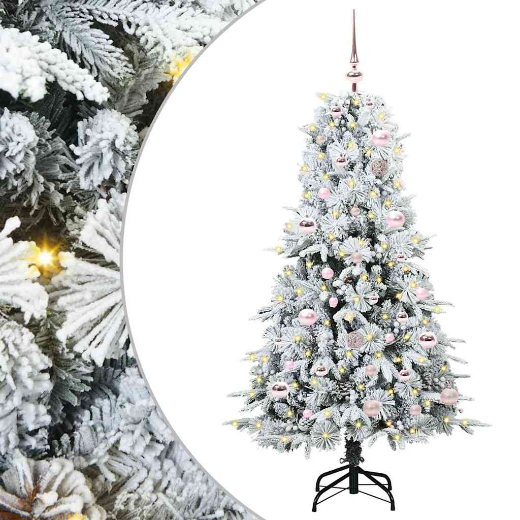 Kunstigt Hinged Juletræ med 150 LED'er Hvid 150 cm PE og PVC