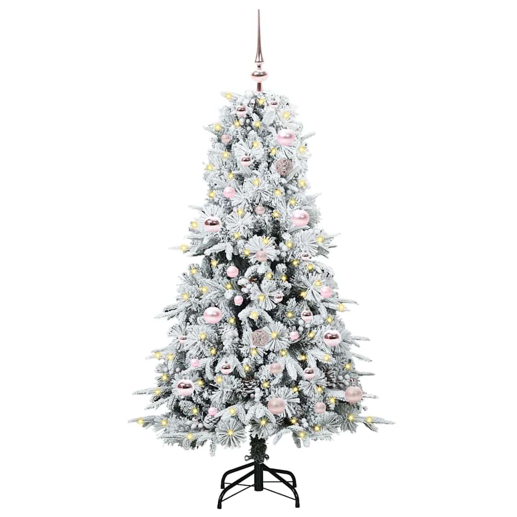 Kunstigt Hinged Juletræ med 150 LED'er Hvid 150 cm PE og PVC