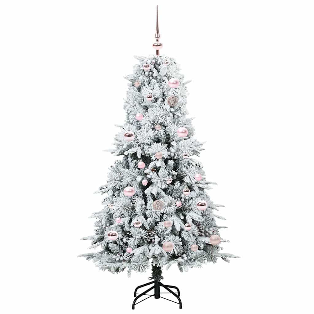 Kunstigt Hinged Juletræ med 150 LED'er Hvid 150 cm PE og PVC