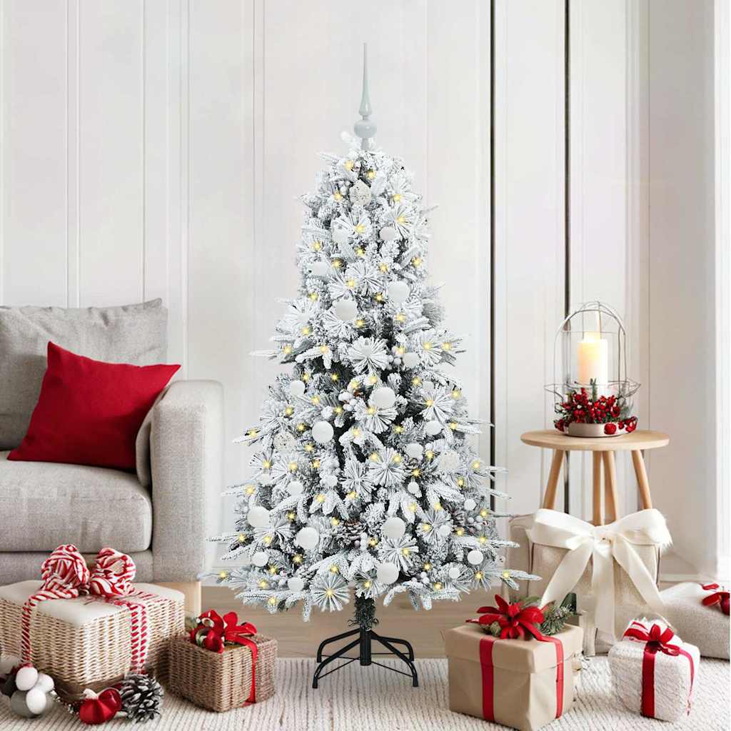 Kunstigt Hinged Juletræ med 150 LED'er Hvid 150 cm PE og PVC