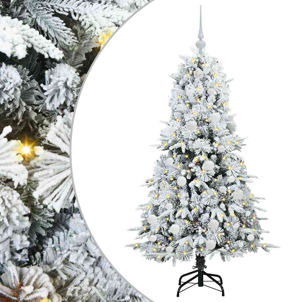 Kunstigt Hinged Juletræ med 150 LED'er Hvid 150 cm PE og PVC