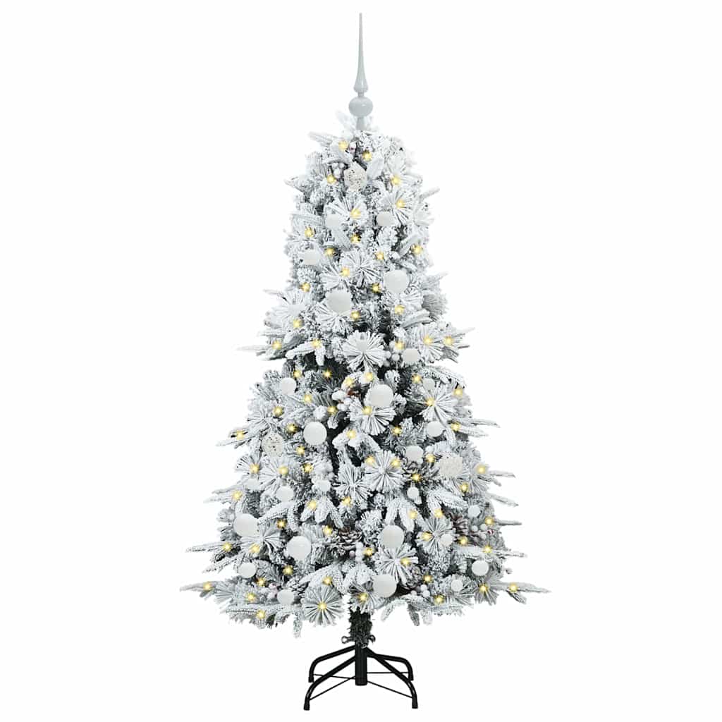 Kunstigt Hinged Juletræ med 150 LED'er Hvid 150 cm PE og PVC