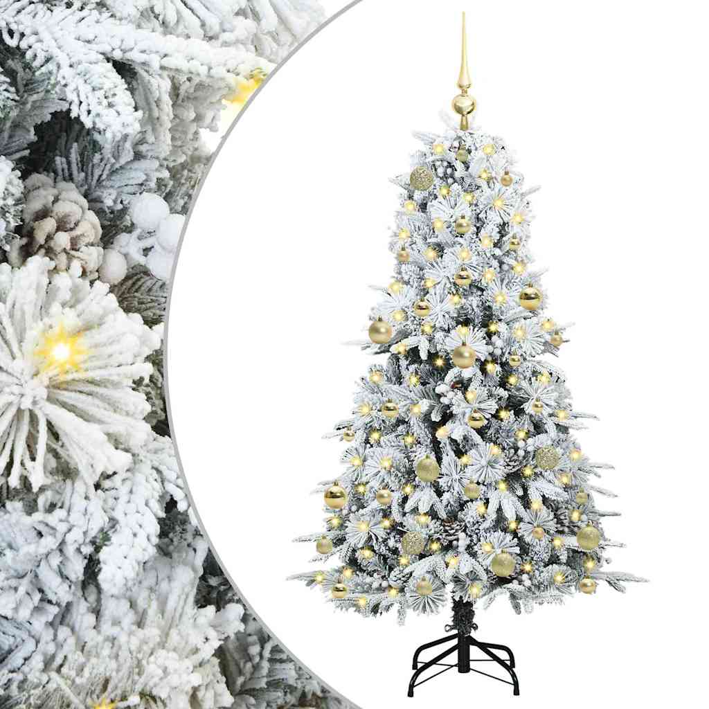 Kunstigt Hinged Juletræ med 150 LED'er Hvid 150 cm PE og PVC