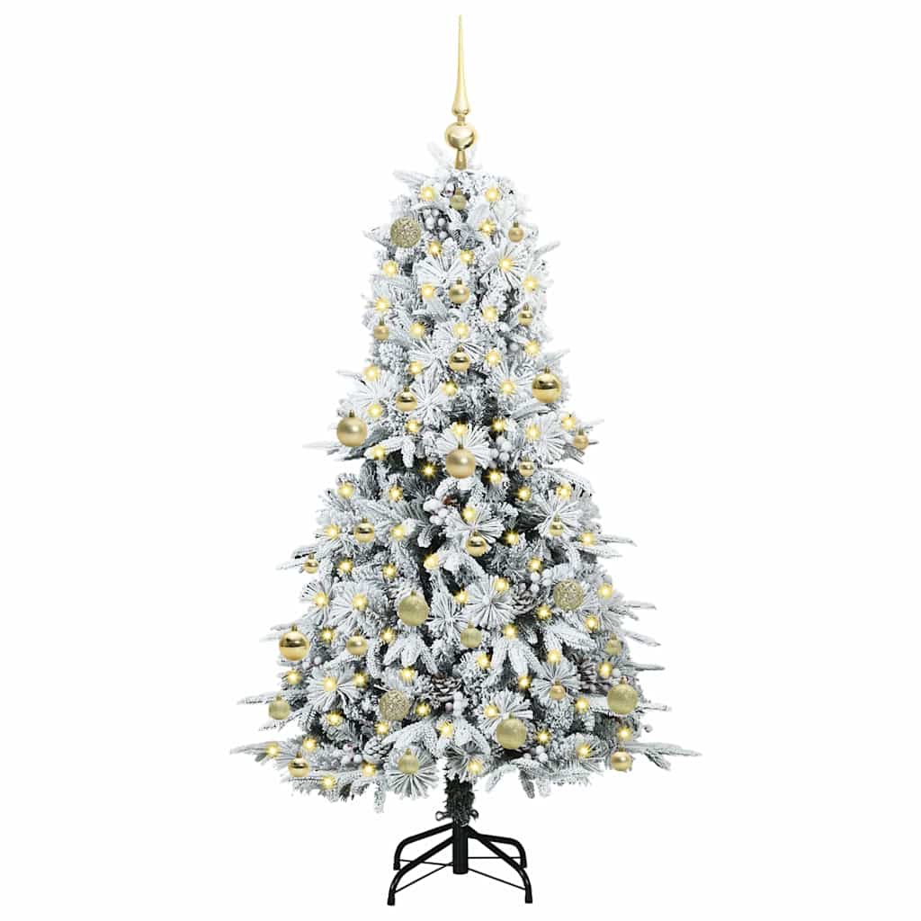 Kunstigt Hinged Juletræ med 150 LED'er Hvid 150 cm PE og PVC