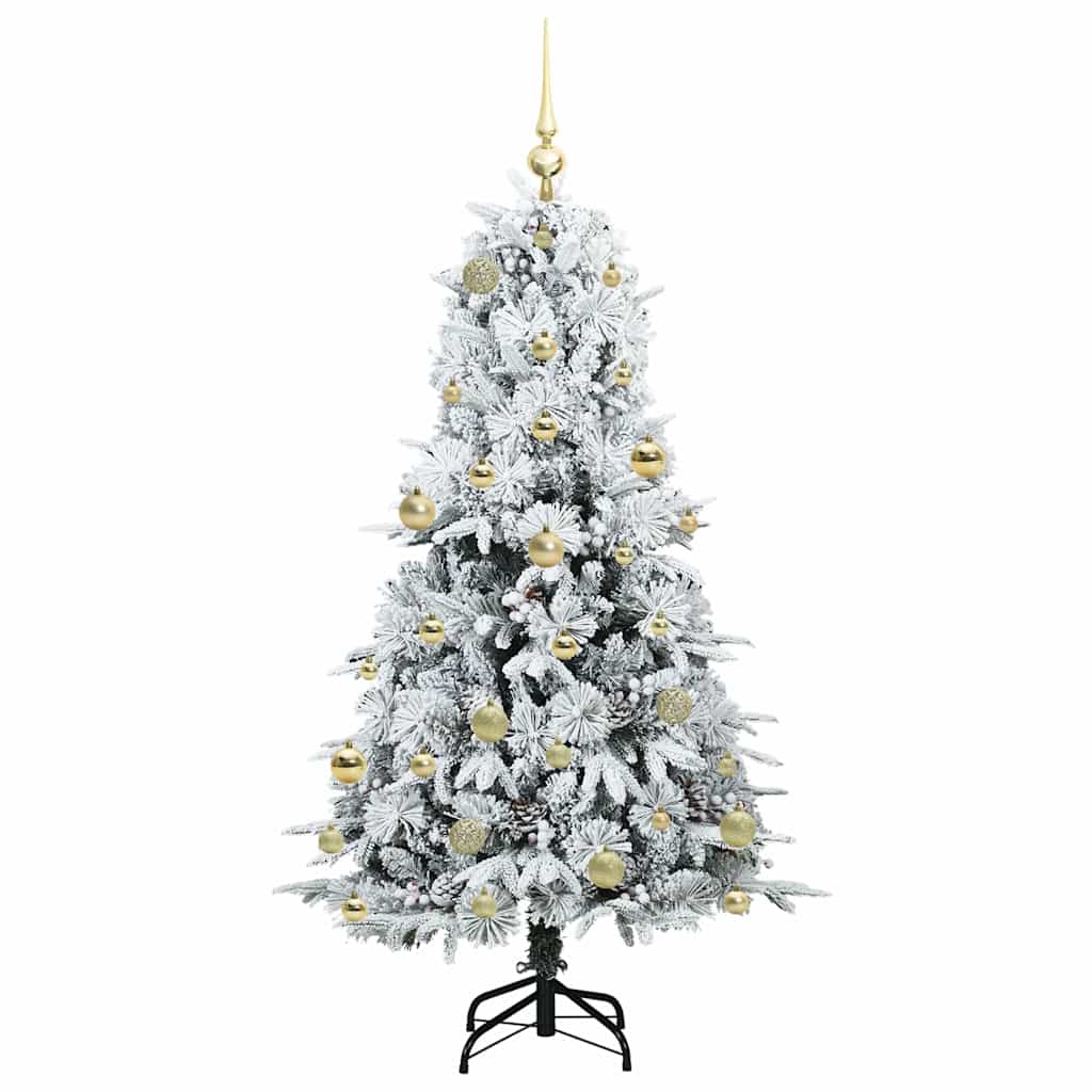 Kunstigt Hinged Juletræ med 150 LED'er Hvid 150 cm PE og PVC