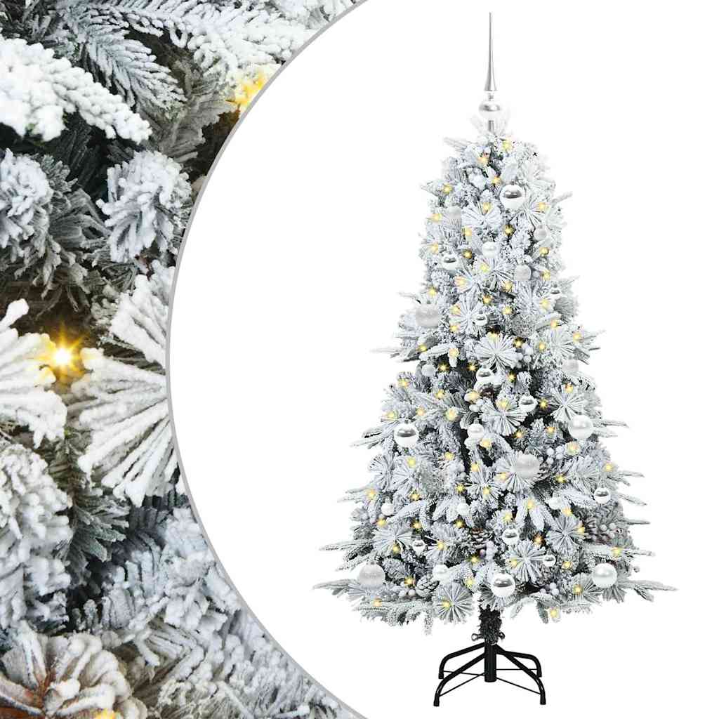 Kunstigt Hinged Juletræ med 150 LED'er Hvid 150 cm PE og PVC