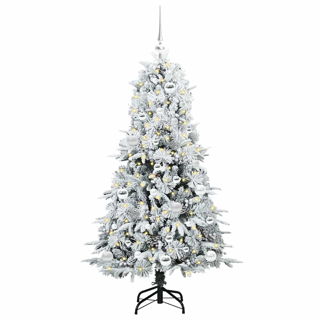 Kunstigt Hinged Juletræ med 150 LED'er Hvid 150 cm PE og PVC
