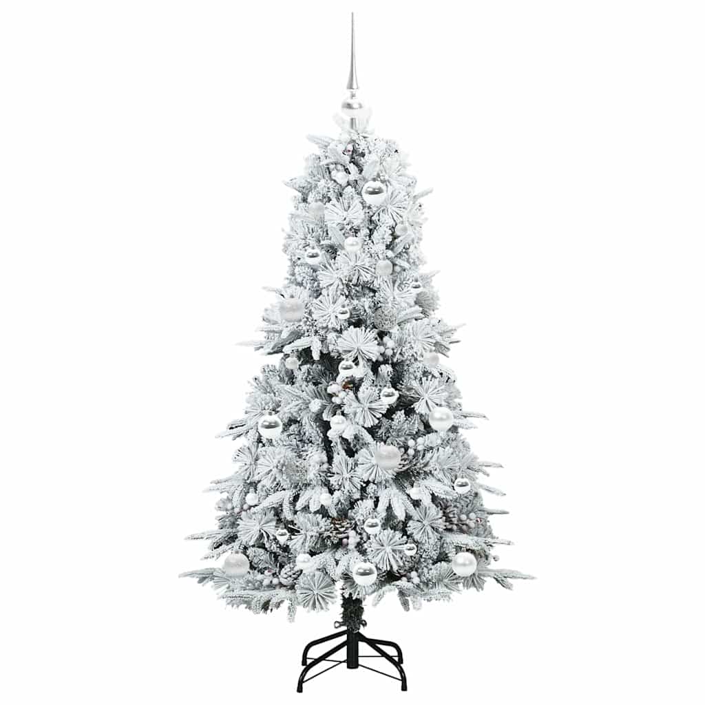 Kunstigt Hinged Juletræ med 150 LED'er Hvid 150 cm PE og PVC