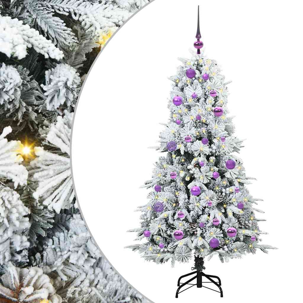 Kunstigt Hinged Juletræ med 150 LED'er Hvid 150 cm PE og PVC