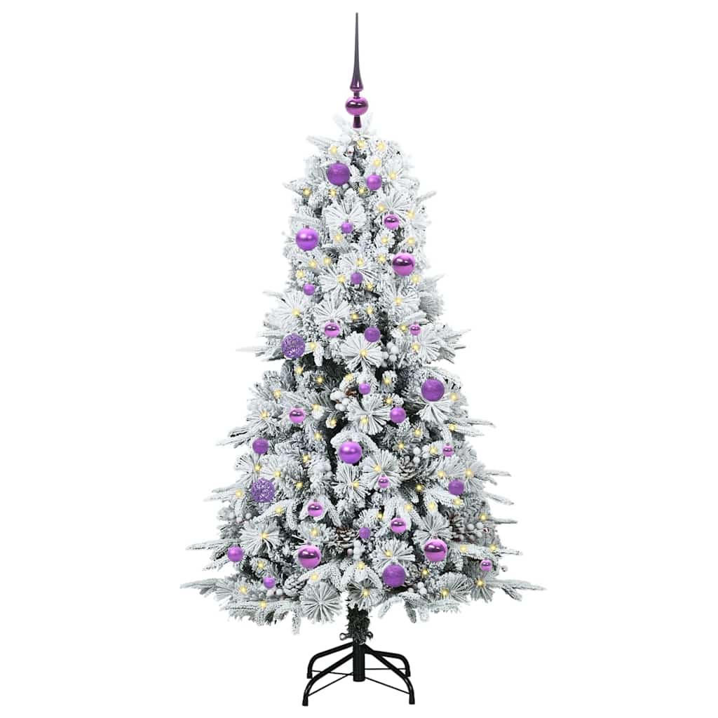Kunstigt Hinged Juletræ med 150 LED'er Hvid 150 cm PE og PVC