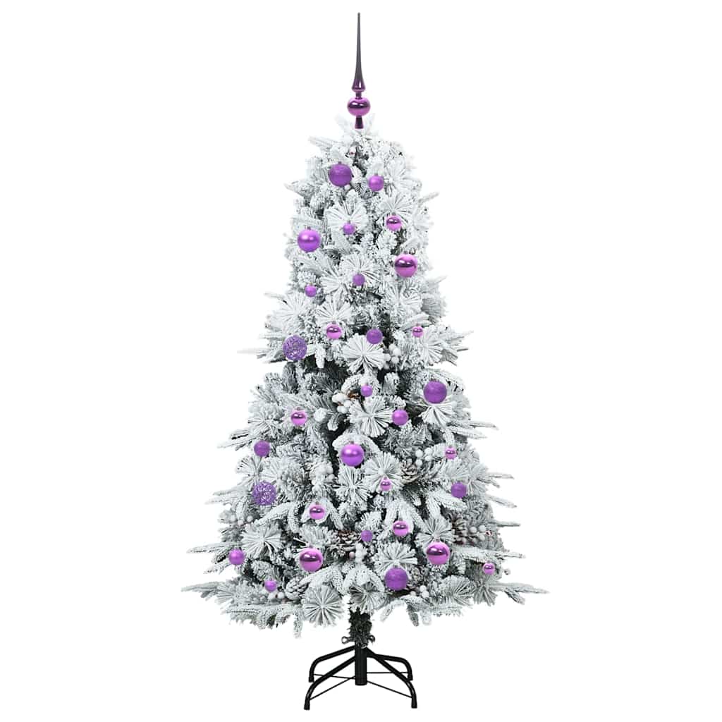 Kunstigt Hinged Juletræ med 150 LED'er Hvid 150 cm PE og PVC