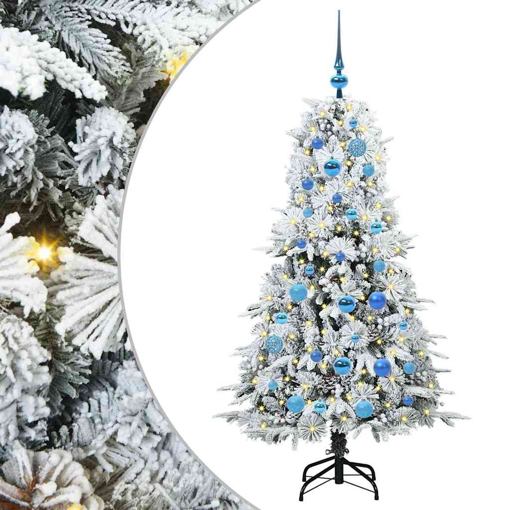 Kunstigt Hinged Juletræ med 150 LED'er Hvid 150 cm PE og PVC