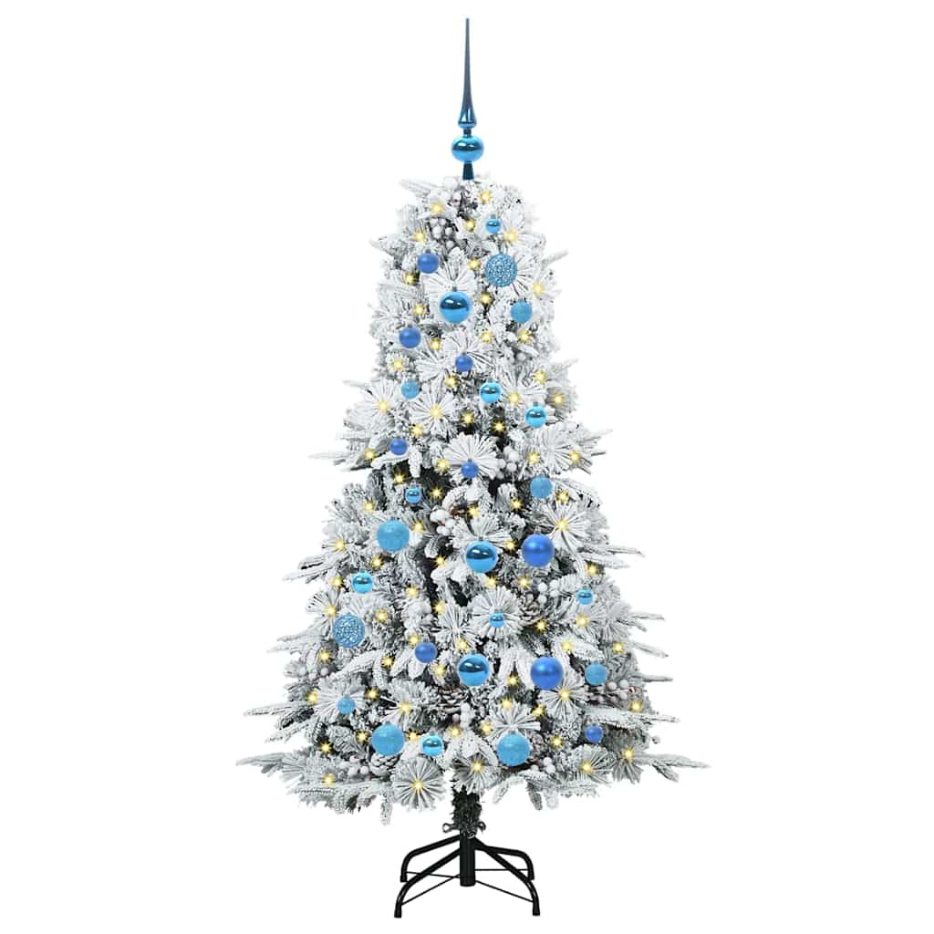 Kunstigt Hinged Juletræ med 150 LED'er Hvid 150 cm PE og PVC