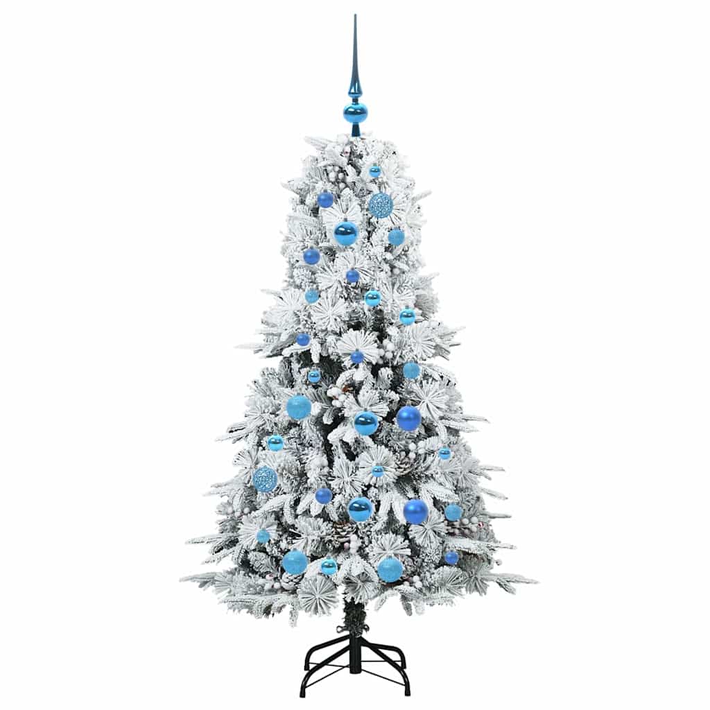 Kunstigt Hinged Juletræ med 150 LED'er Hvid 150 cm PE og PVC