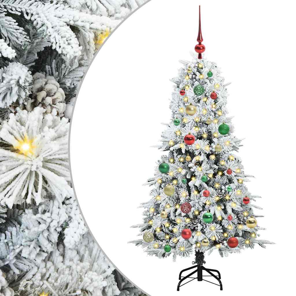 Kunstigt Hinged Juletræ med 150 LED'er Hvid 150 cm PE og PVC