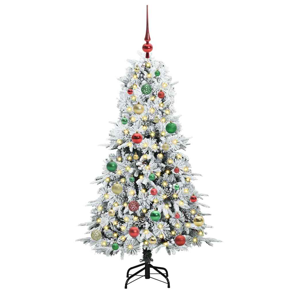 Kunstigt Hinged Juletræ med 150 LED'er Hvid 150 cm PE og PVC