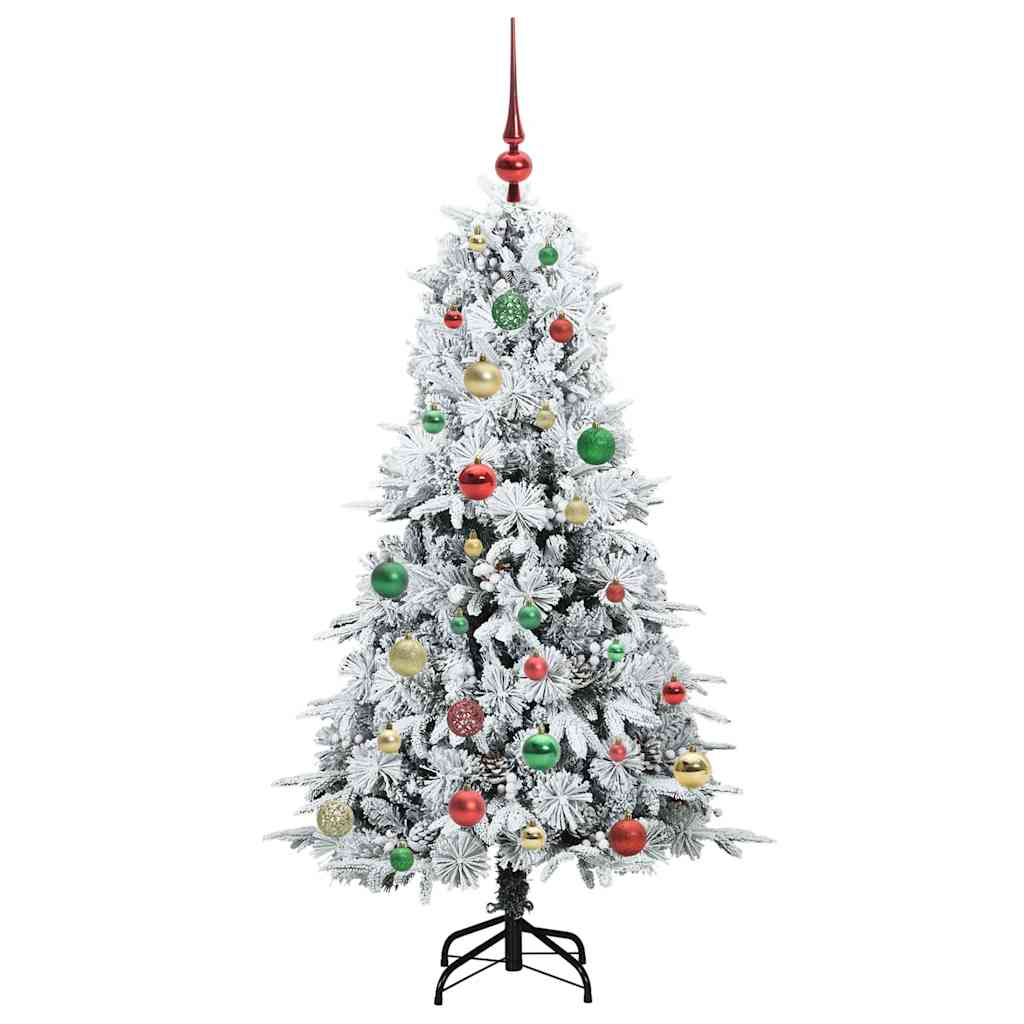 Kunstigt Hinged Juletræ med 150 LED'er Hvid 150 cm PE og PVC