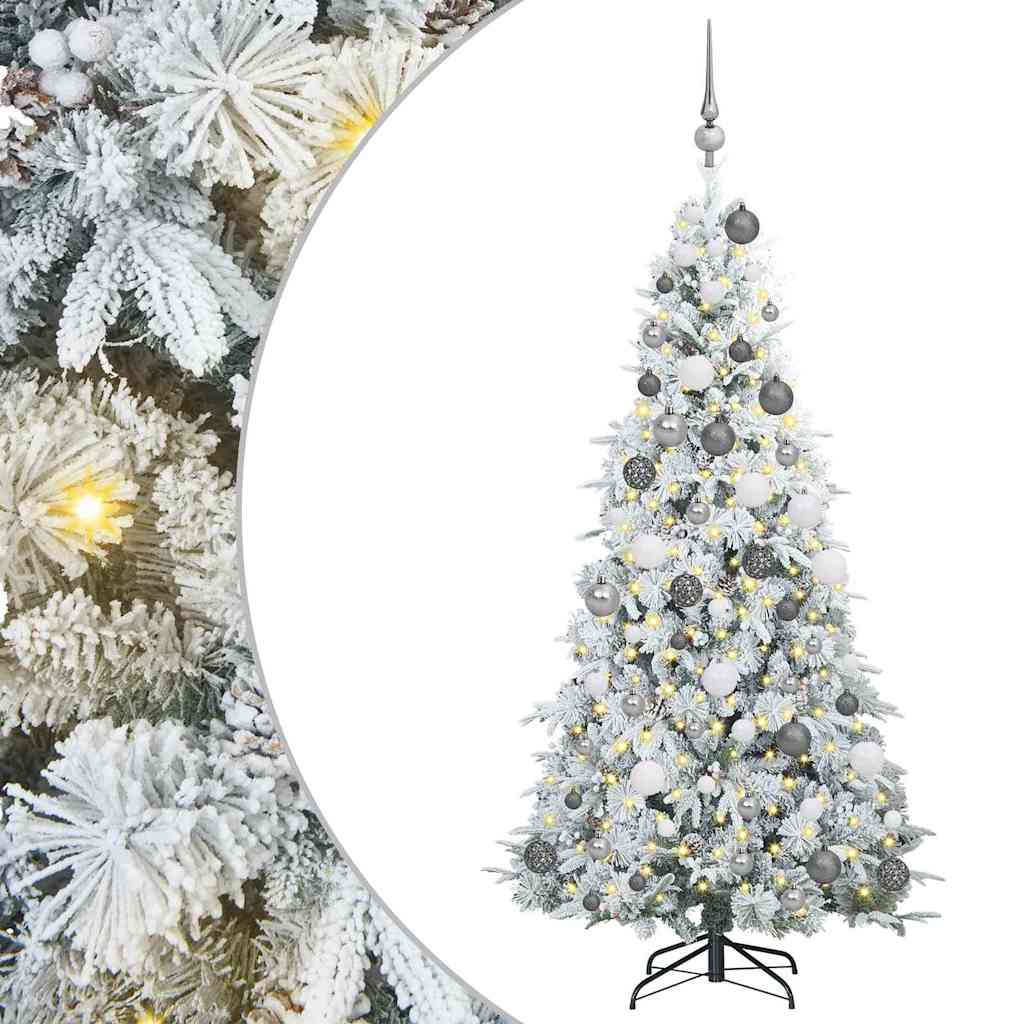 Kunstigt Hinged Juletræ med 300 LED'er Hvid 180 cm PE og PVC