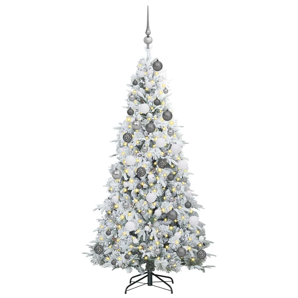 Kunstigt Hinged Juletræ med 300 LED'er Hvid 180 cm PE og PVC