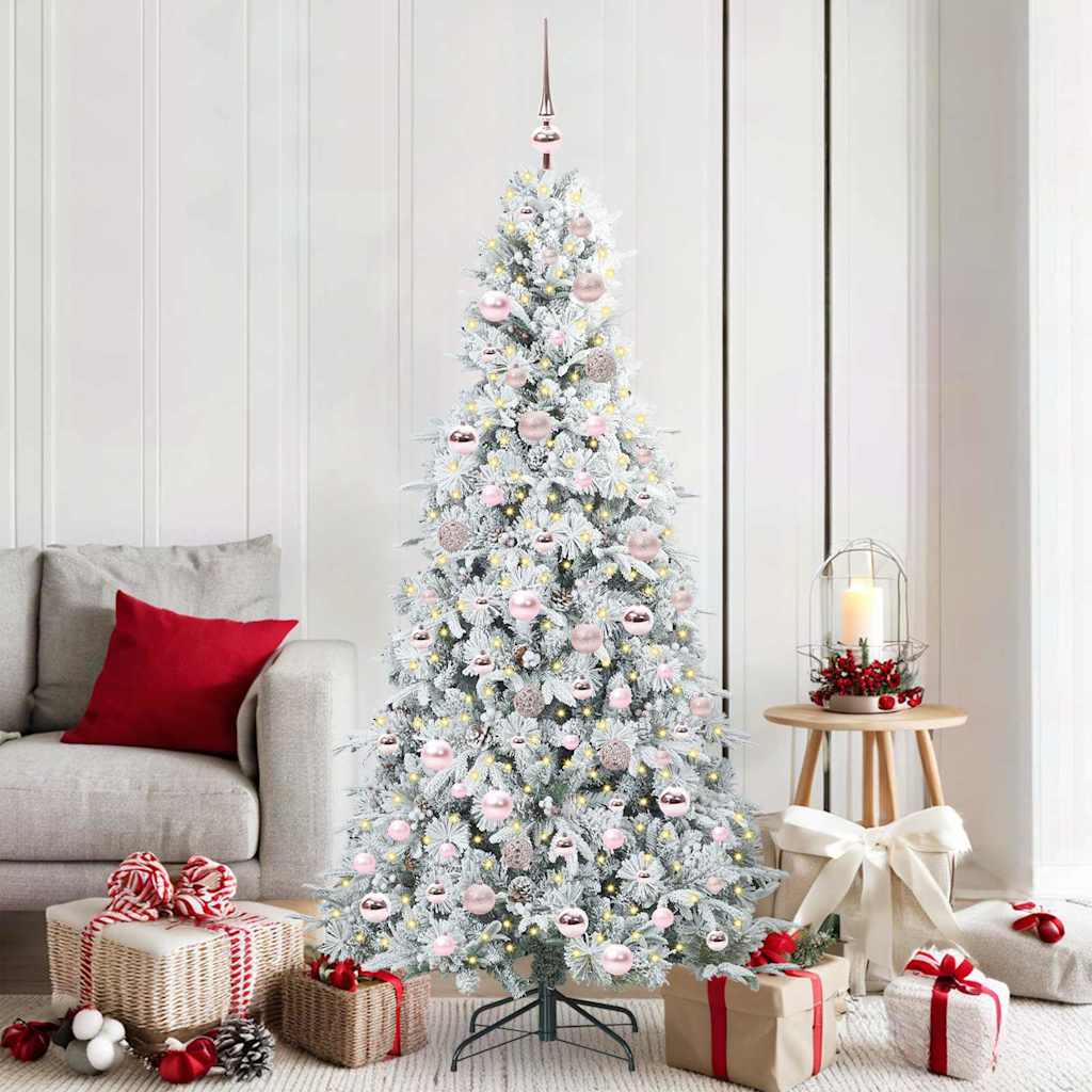 Kunstigt Hinged Juletræ med 300 LED'er Hvid 180 cm PE og PVC