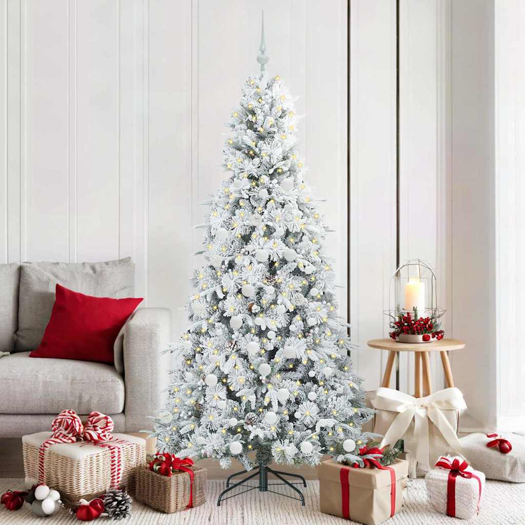 Kunstigt Hinged Juletræ med 300 LED'er Hvid 180 cm PE og PVC