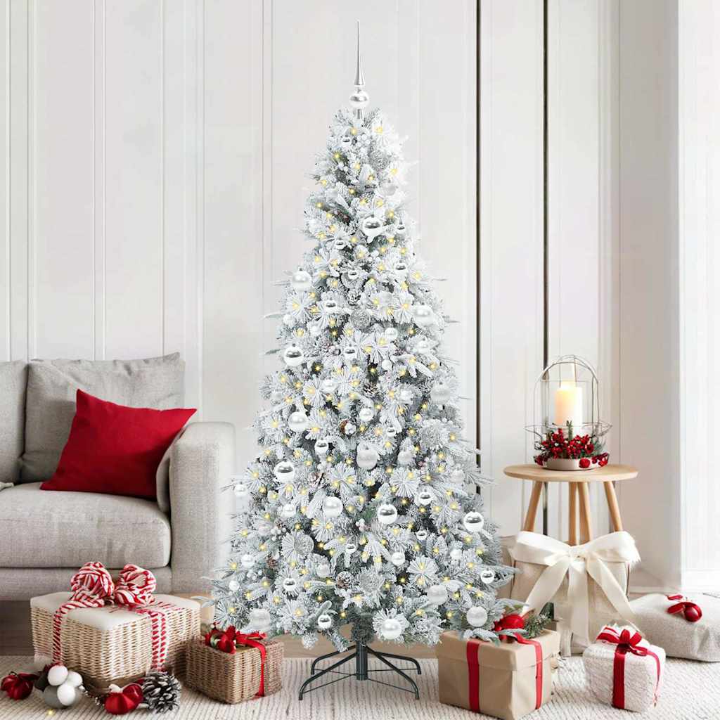 Kunstigt Hinged Juletræ med 300 LED'er Hvid 180 cm PE og PVC