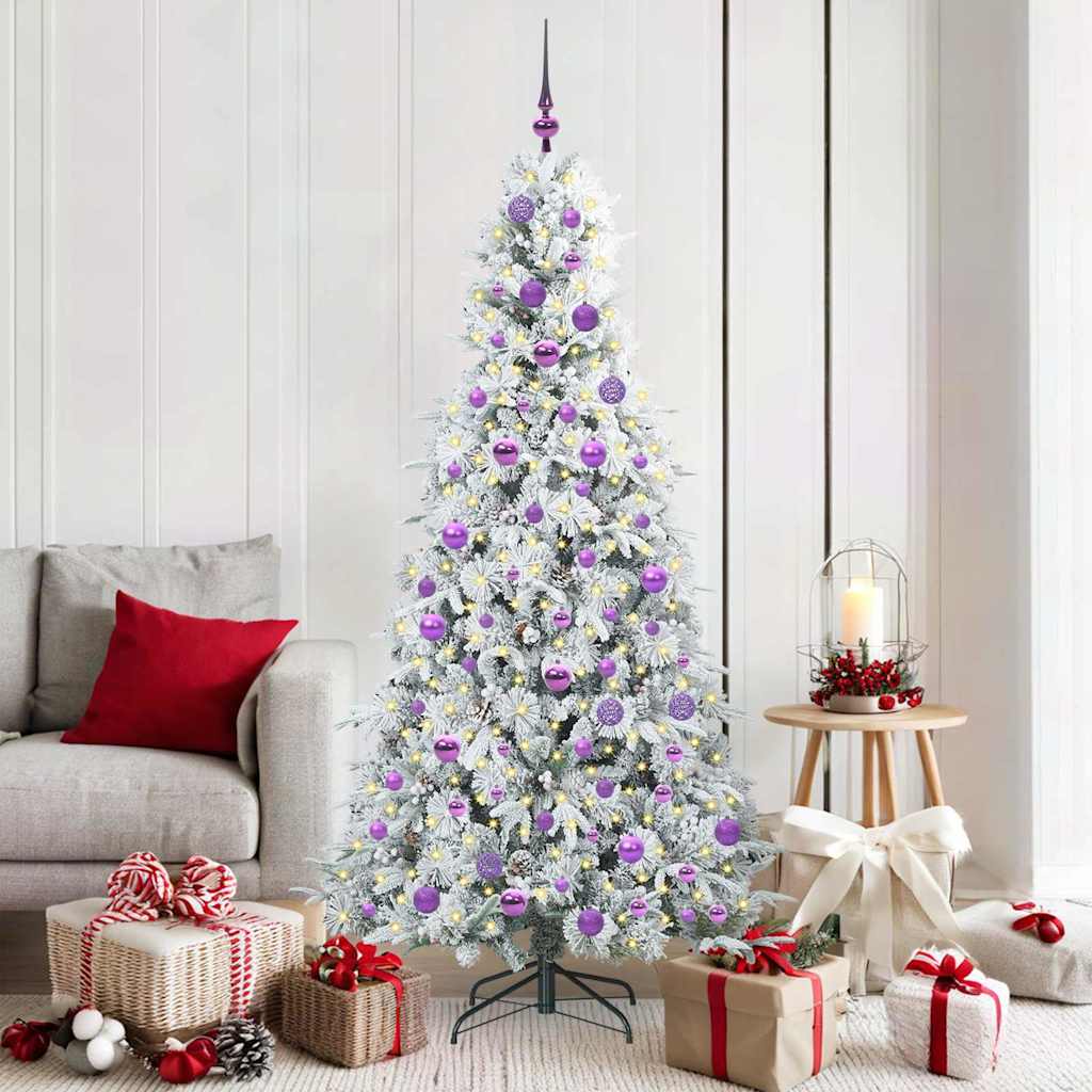 Kunstigt Hinged Juletræ med 300 LED'er Hvid 180 cm PE og PVC
