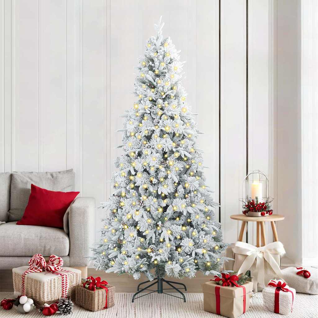 Kunstigt Hinged Juletræ med 300 LED'er Hvid 210 cm PE og PVC