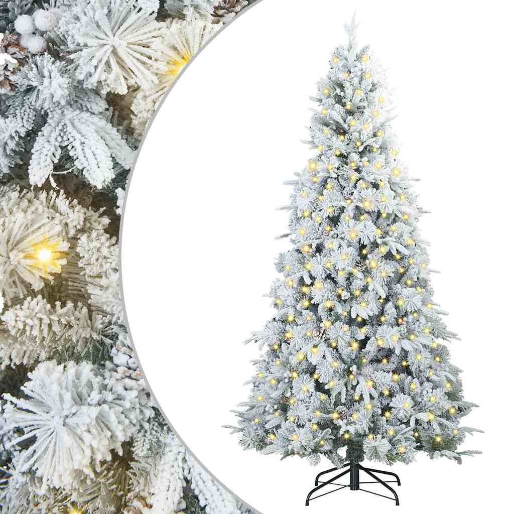 Kunstigt Hinged Juletræ med 300 LED'er Hvid 210 cm PE og PVC
