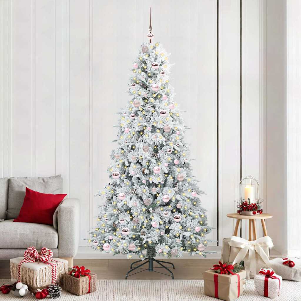 Kunstigt Hinged Juletræ med 300 LED'er Hvid 210 cm PE og PVC
