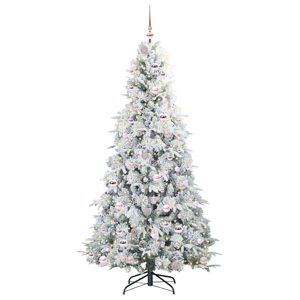 Kunstigt Hinged Juletræ med 300 LED'er Hvid 210 cm PE og PVC