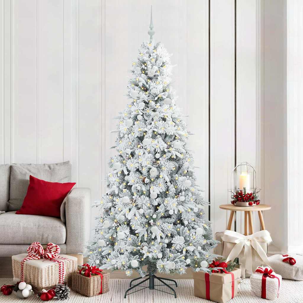 Kunstigt Hinged Juletræ med 300 LED'er Hvid 210 cm PE og PVC