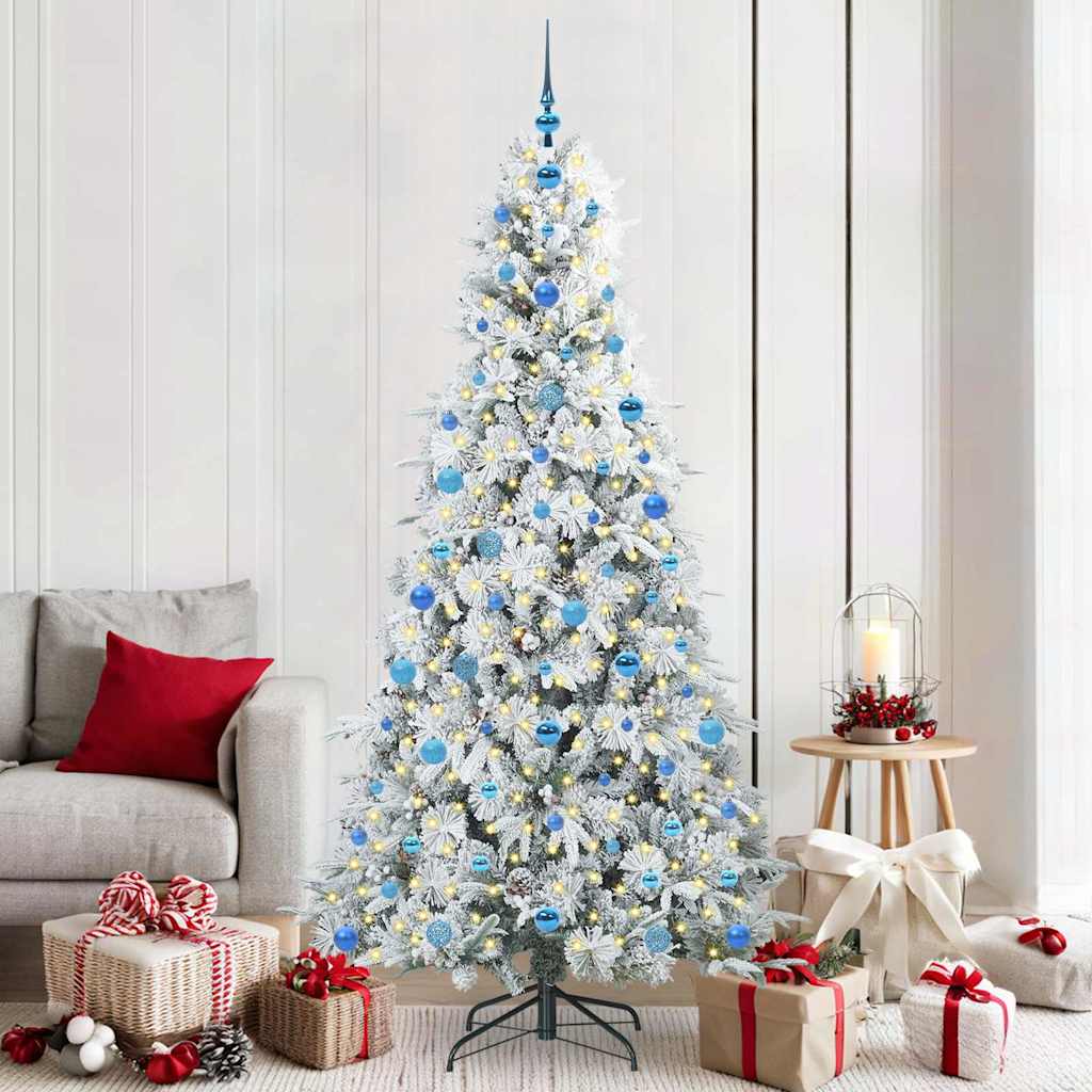 Kunstigt Hinged Juletræ med 300 LED'er Hvid 210 cm PE og PVC