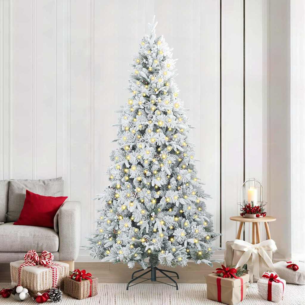 Kunstigt Hinged Juletræ med 300 LED'er Hvid 240 cm PE og PVC
