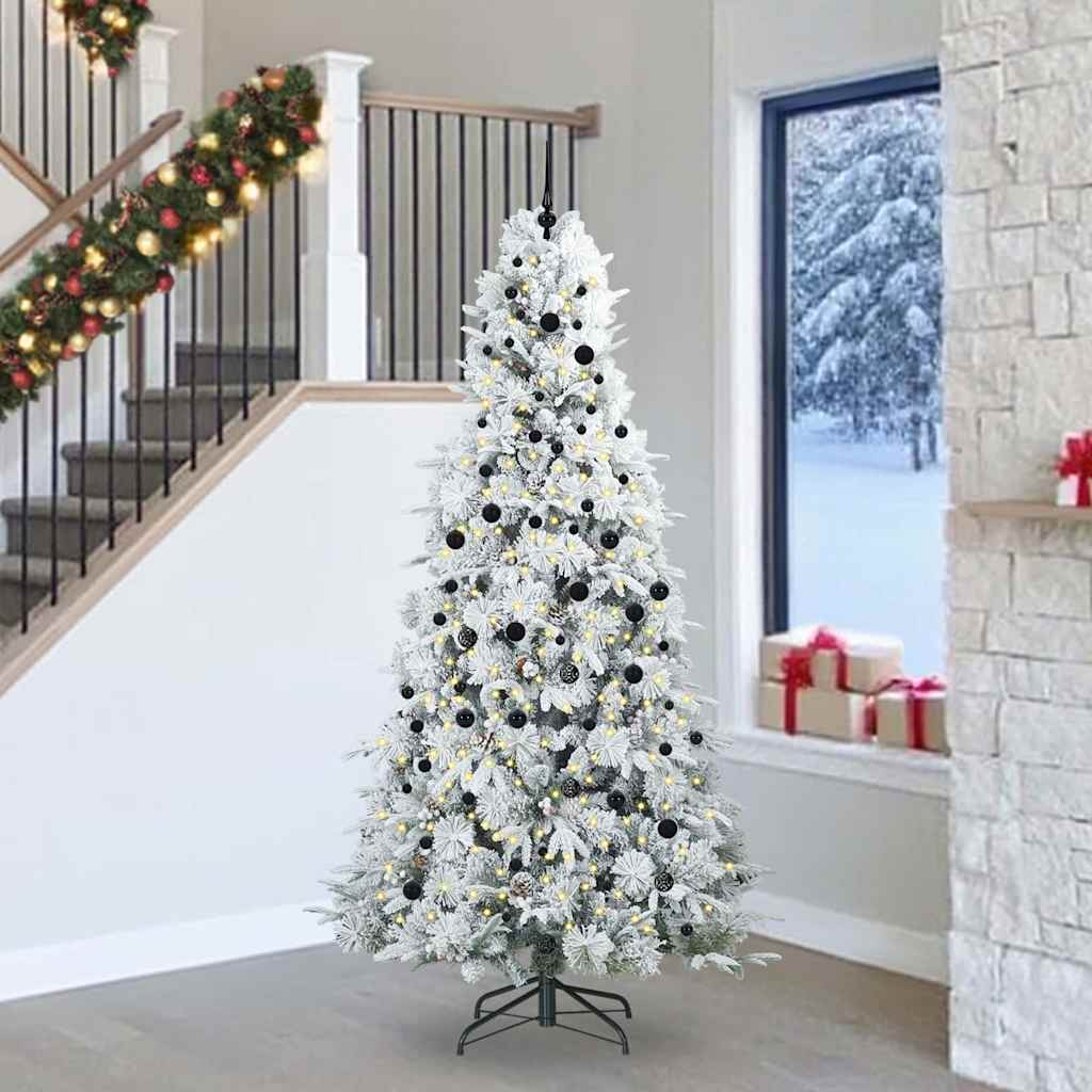 Kunstigt Hinged Juletræ med 300 LED'er Hvid 240 cm PE og PVC